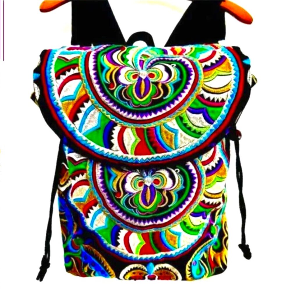 WANDERLUST BACKPACK Embroidered Travel Bag Bucket Bag Drawstring Bag Hobo Bag